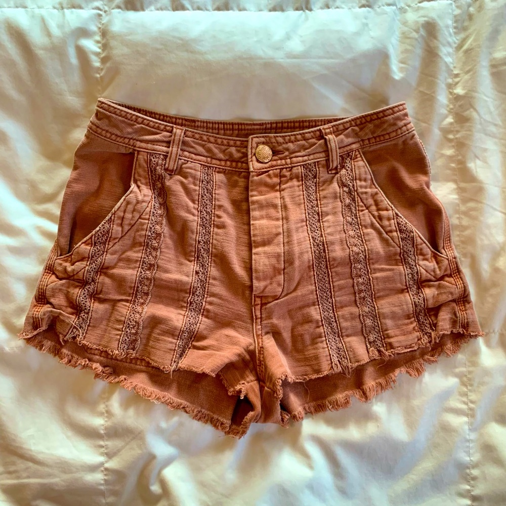 Free People burnt orange buttonfly shorts
